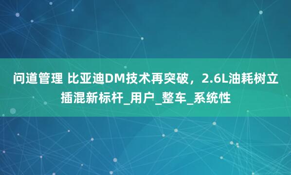 问道管理 比亚迪DM技术再突破，2.6L油耗树立插混新标杆_用户_整车_系统性
